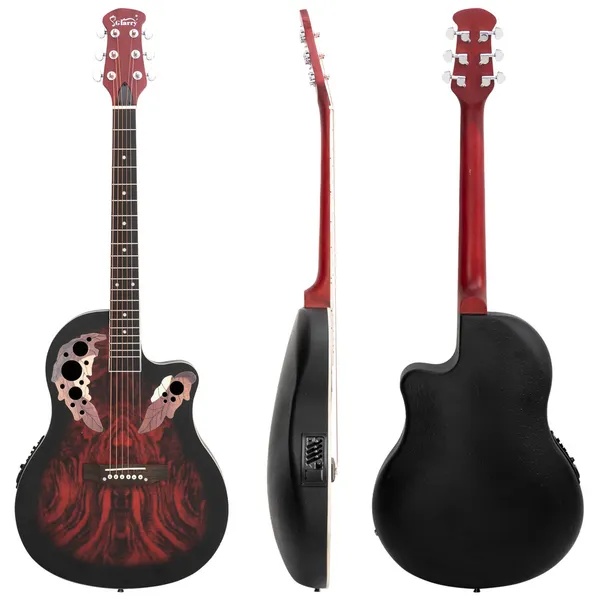 Guitarra Electroacústica de 41" - Tapa de Abeto, Diseño Grape Hole y Acabado Sunset Red - Imagen 2