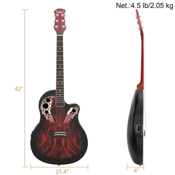 Guitarra Electroacústica de 41" - Tapa de Abeto, Diseño Grape Hole y Acabado Sunset Red - Imagen 5