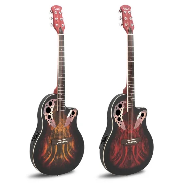 Guitarra Electroacústica de 41" - Tapa de Abeto, Diseño Grape Hole y Acabado Sunset Red - Imagen 3