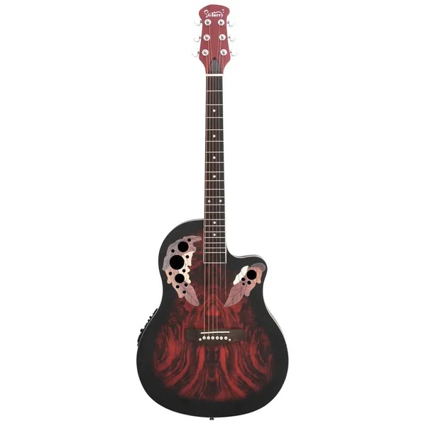 Guitarra Electroacústica de 41" - Tapa de Abeto, Diseño Grape Hole y Acabado Sunset Red