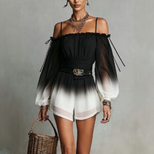 Conjunto 'Ombré Summer' - Mono de Hombros Descubiertos con Cinturón