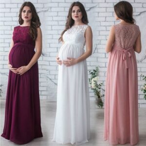 Vestido Largo de Maternidad en Encaje sin Mangas