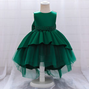 Vestido de Gala Tipo Princesa con Cola de Tul para Niña (Verde Esmeralda)