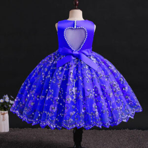 Vestido de Gala Tipo Princesa con Detalles Brillantes para Niña (Azul Eléctrico)
