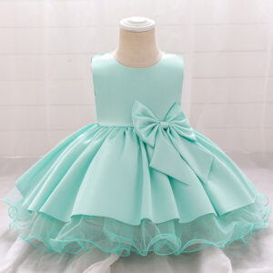 Vestido de Fiesta Tipo Princesa con Lazo para Bebé (Verde Menta)