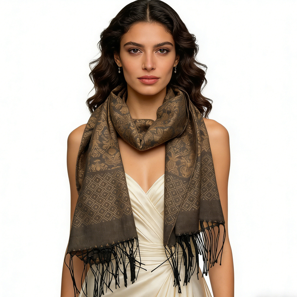 2pcs Tweed Look Sophisticated C Amel Business Casual Scarf ,Luxe Look For Evening Wear,Scarf,vacation,daily Life,evening Party,Office Appropriate Subtlety For Women Men