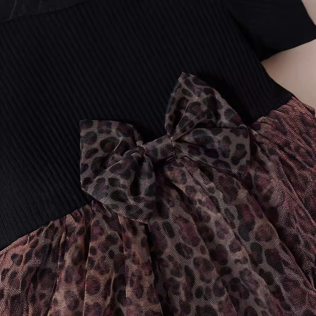 Vestido Combinado con Lazo y Falda de Leopardo para Niña - Imagen 4