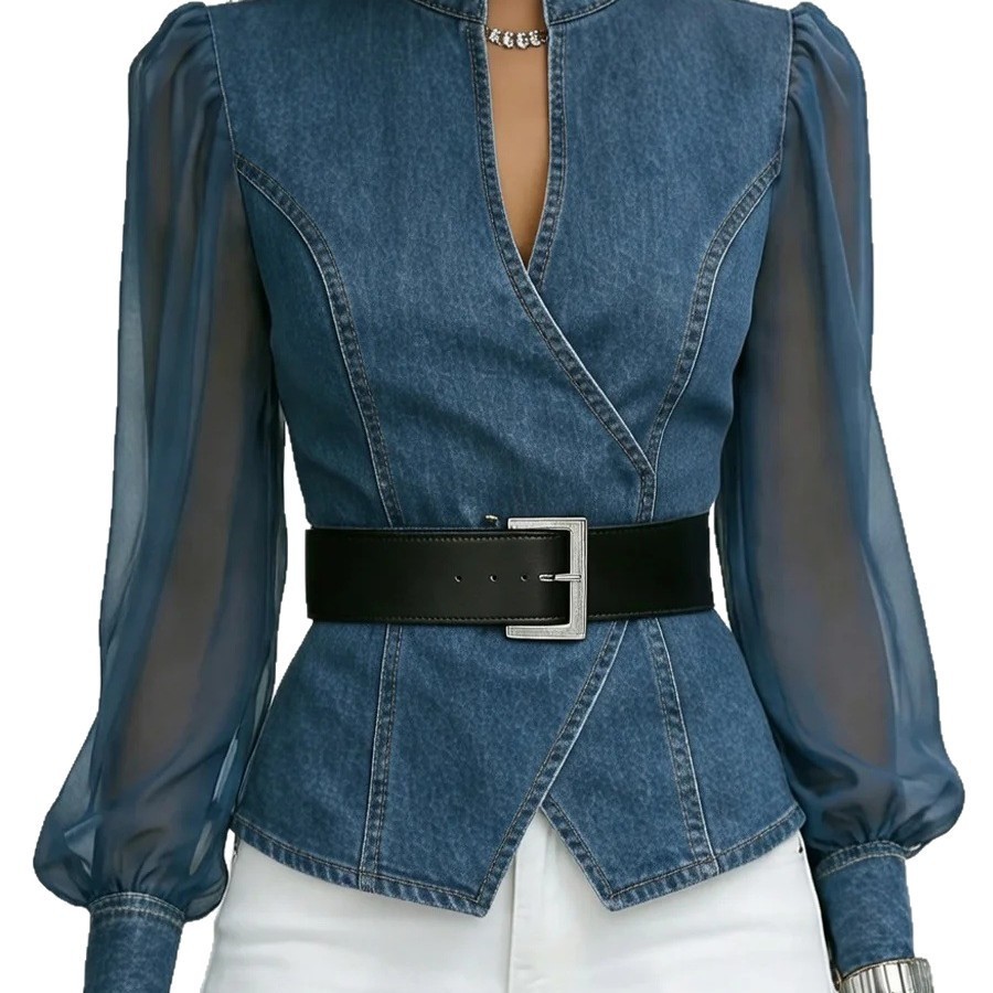 Women's V-neck Lace Long-sleeve Top - Imagen 5