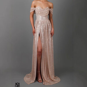 Vestido Largo de Gala con Lentejuelas y Abertura Lateral