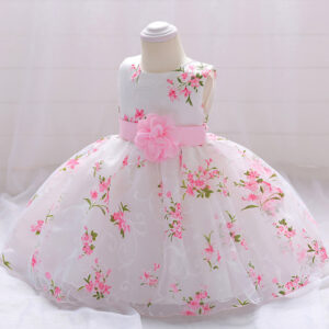 Vestido de Gala Infantil con Bordado de Flores y Tul para Niña