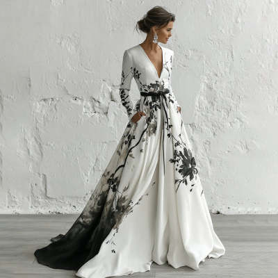 Womens Retro Bohemian Rose-Embroidered Loose Linen Dress - Imagen 5