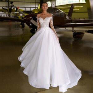 Vestido de Novia Princesa de Manga Larga con Hombros Caídos