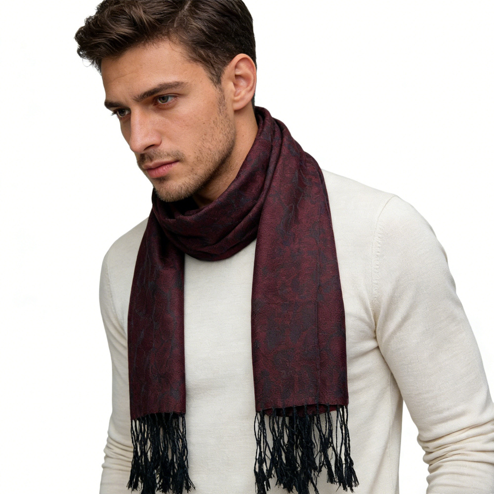 2pcs Floral Romantic Jacquard Florals On Vivid Magenta Long Scarf ,Luxe Look For Evening Wear,Scarf,vacation,daily Life,evening Party,Office Appropriate Subtlety For Women Men - Imagen 4
