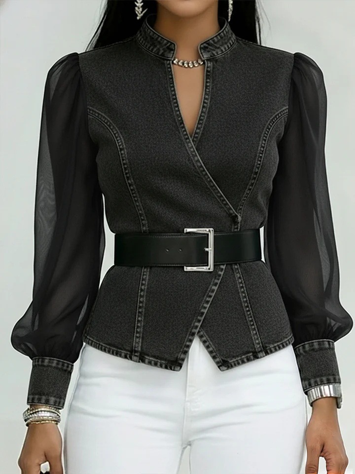 Women's V-neck Lace Long-sleeve Top - Imagen 7