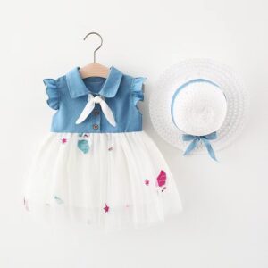 Vestido Casual Combinado Denim y Algodón para Niña
