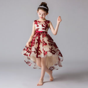 Vestido de Gala con Encaje y Cola Asimétrica para Niña