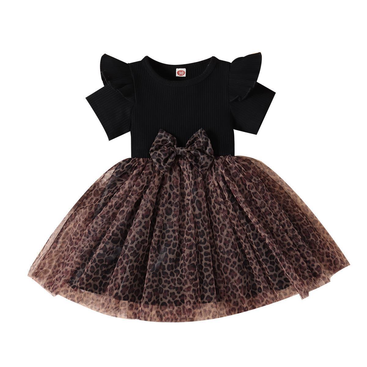 Vestido Combinado con Lazo y Falda de Leopardo para Niña - Imagen 5
