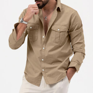 Camisa Casual de Lino de Manga Larga para Hombre