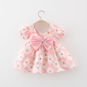 Vestido de Verano con Estampado de Crisantemos para Niña (Rosa)