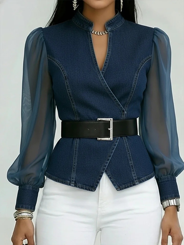 Women's V-neck Lace Long-sleeve Top - Imagen 2