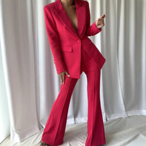 Conjunto Elegante de Dos Piezas con Pantalón Acampanado para Mujer (Rojo)
