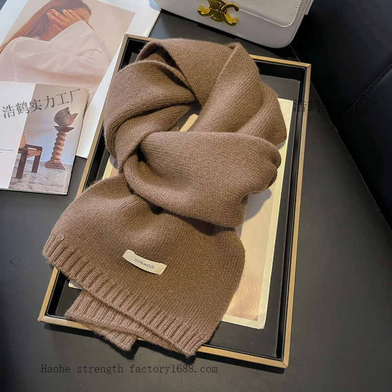 Womens Solid-Color Knitted Sheep Wool Scarf - Imagen 3