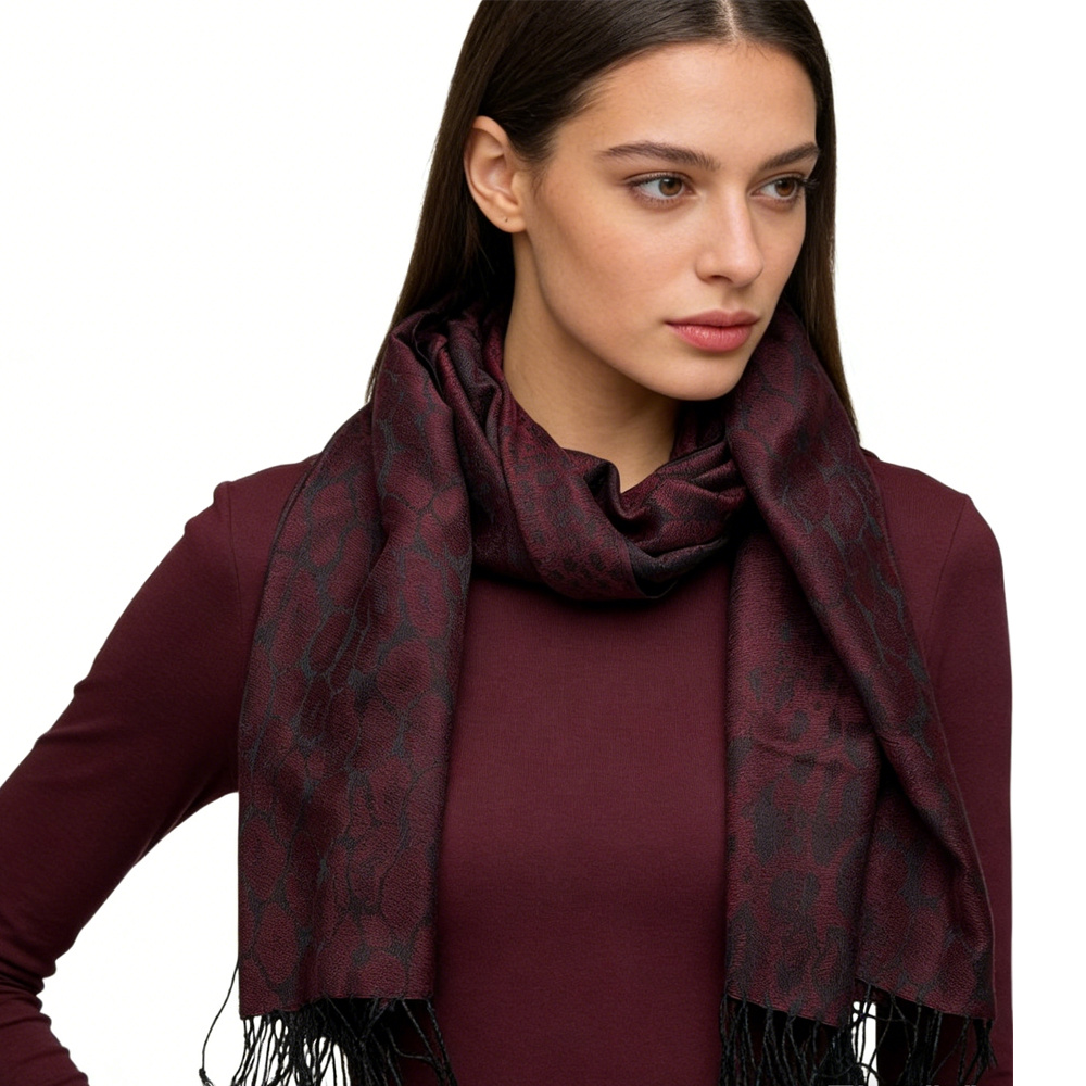 2pcs Floral Romantic Jacquard Florals On Vivid Magenta Long Scarf ,Luxe Look For Evening Wear,Scarf,vacation,daily Life,evening Party,Office Appropriate Subtlety For Women Men - Imagen 3