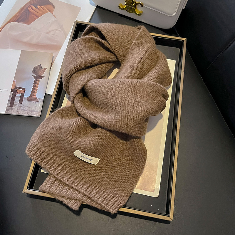 Womens Solid-Color Knitted Sheep Wool Scarf - Imagen 10