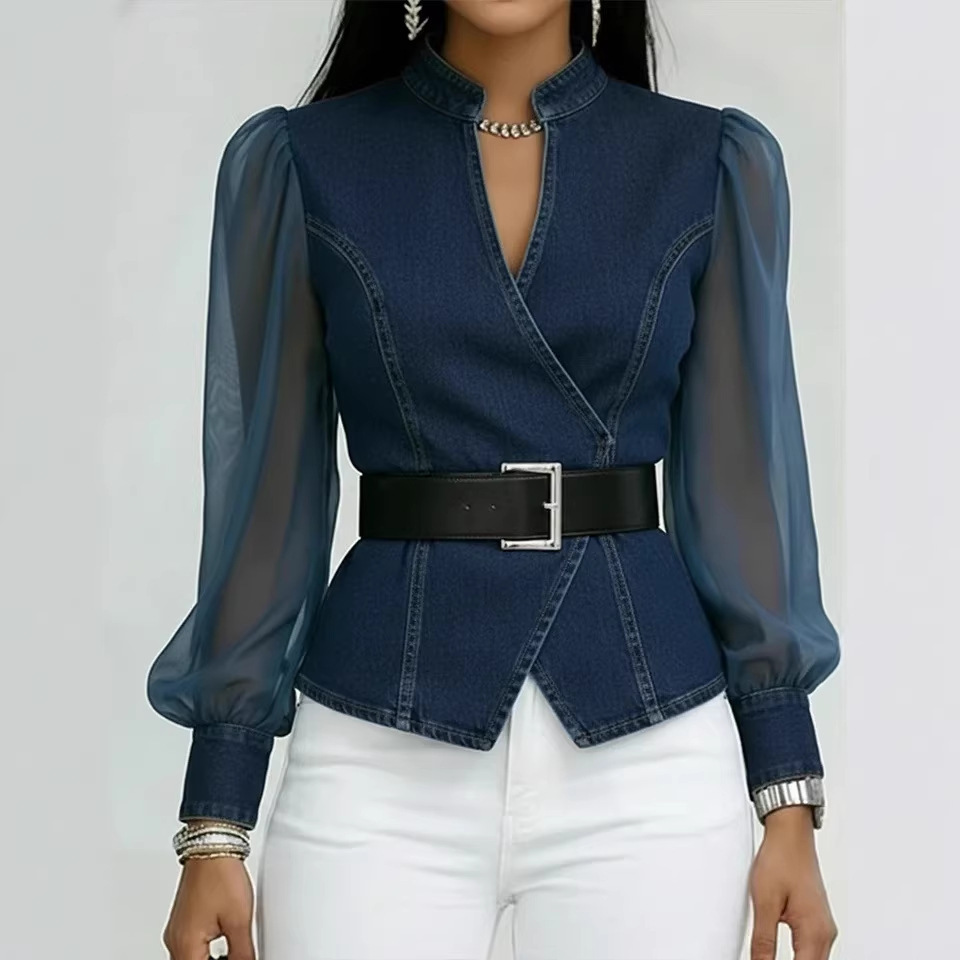 Women's V-neck Lace Long-sleeve Top - Imagen 6