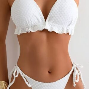 Traje de Baño Bikini de Tres Piezas Elegante para Mujer (Blanco)
