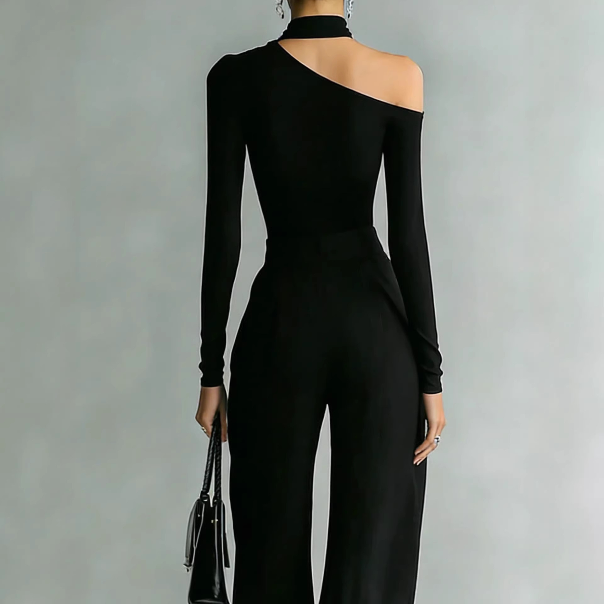 Conjunto de Punto con Cremallera Bidireccional y Pantalón Ancho para Mujer - Imagen 3