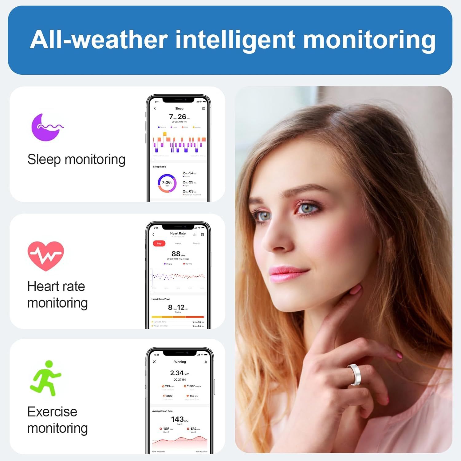 Smart Ring For Women Luxury Elegant Diamond Ring With Visible Tech Core Heart Rate Sleep Tracker Fitness Health Monitor IP68 Waterproof Compatible - Imagen 10