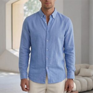 Camisa Casual de Manga Larga Transpirable para Hombre (Azul Cielo)