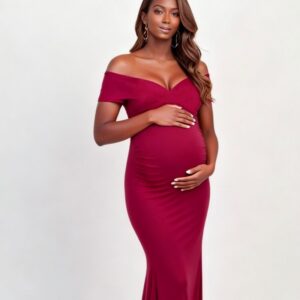 Womens Wine-red Off-shoulder Comfortable Evening Gown