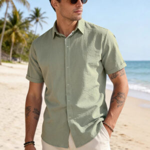 Camisa Casual de Manga Corta con Solapa para Hombre
