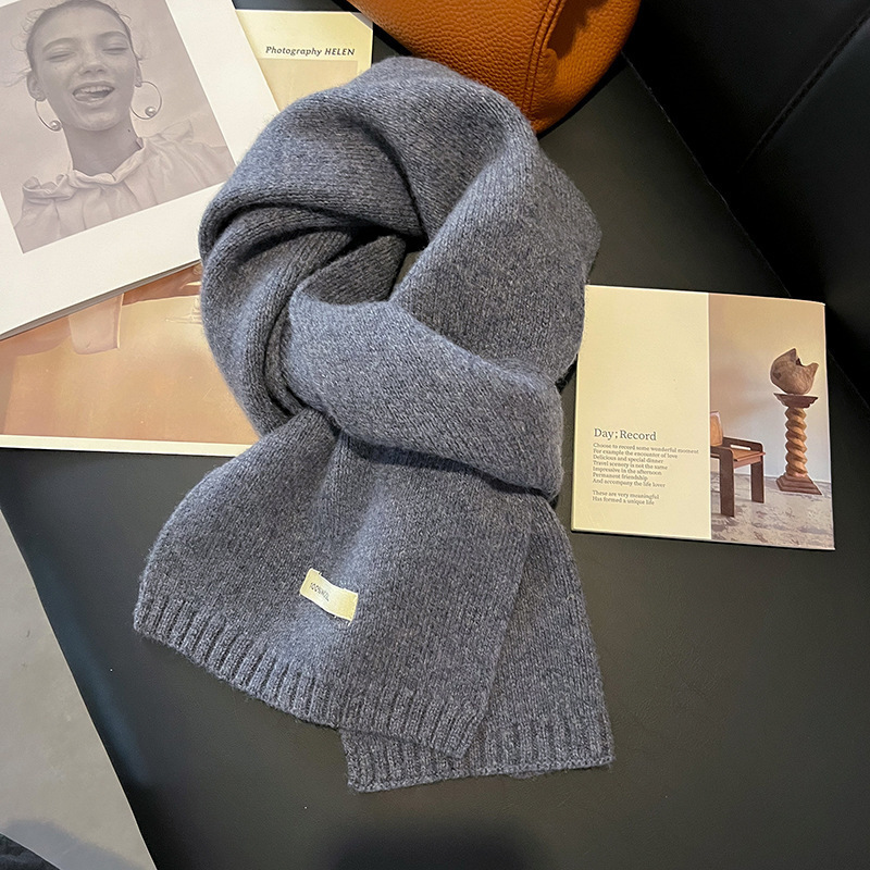 Womens Solid-Color Knitted Sheep Wool Scarf - Imagen 5