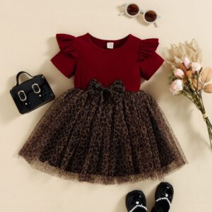 Vestido Combinado con Lazo y Falda de Leopardo para Niña