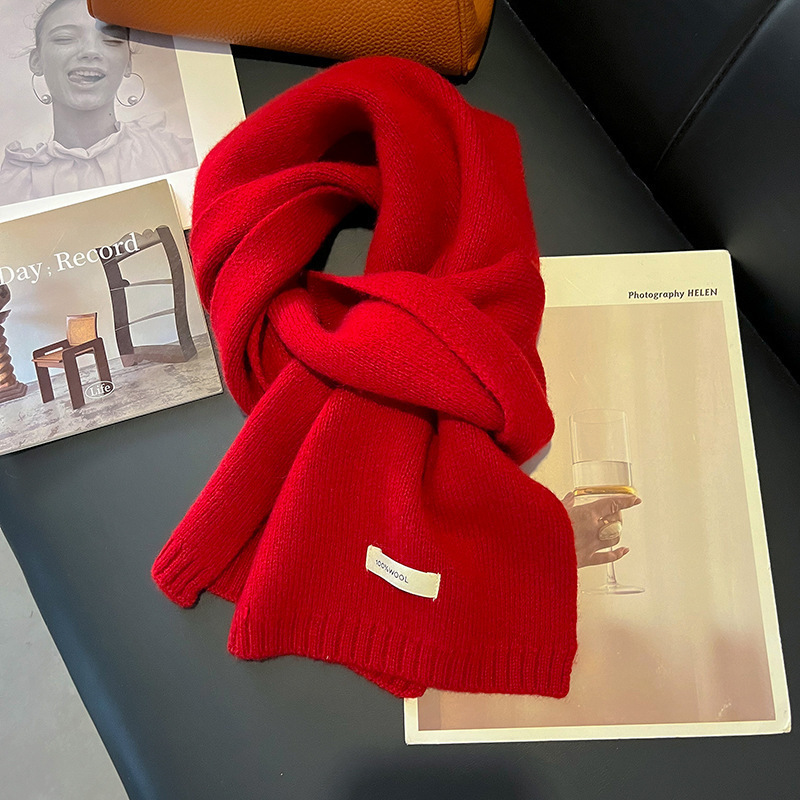Womens Solid-Color Knitted Sheep Wool Scarf - Imagen 6