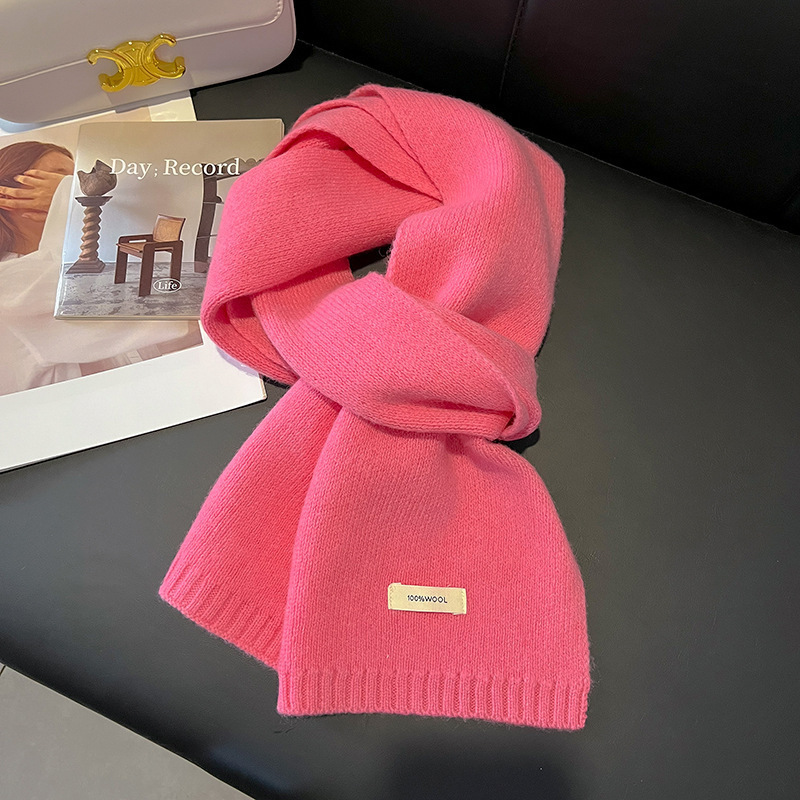 Womens Solid-Color Knitted Sheep Wool Scarf - Imagen 2