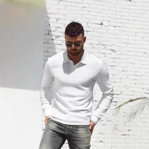 Camiseta Casual de Manga Larga con Cuello Henley para Hombre
