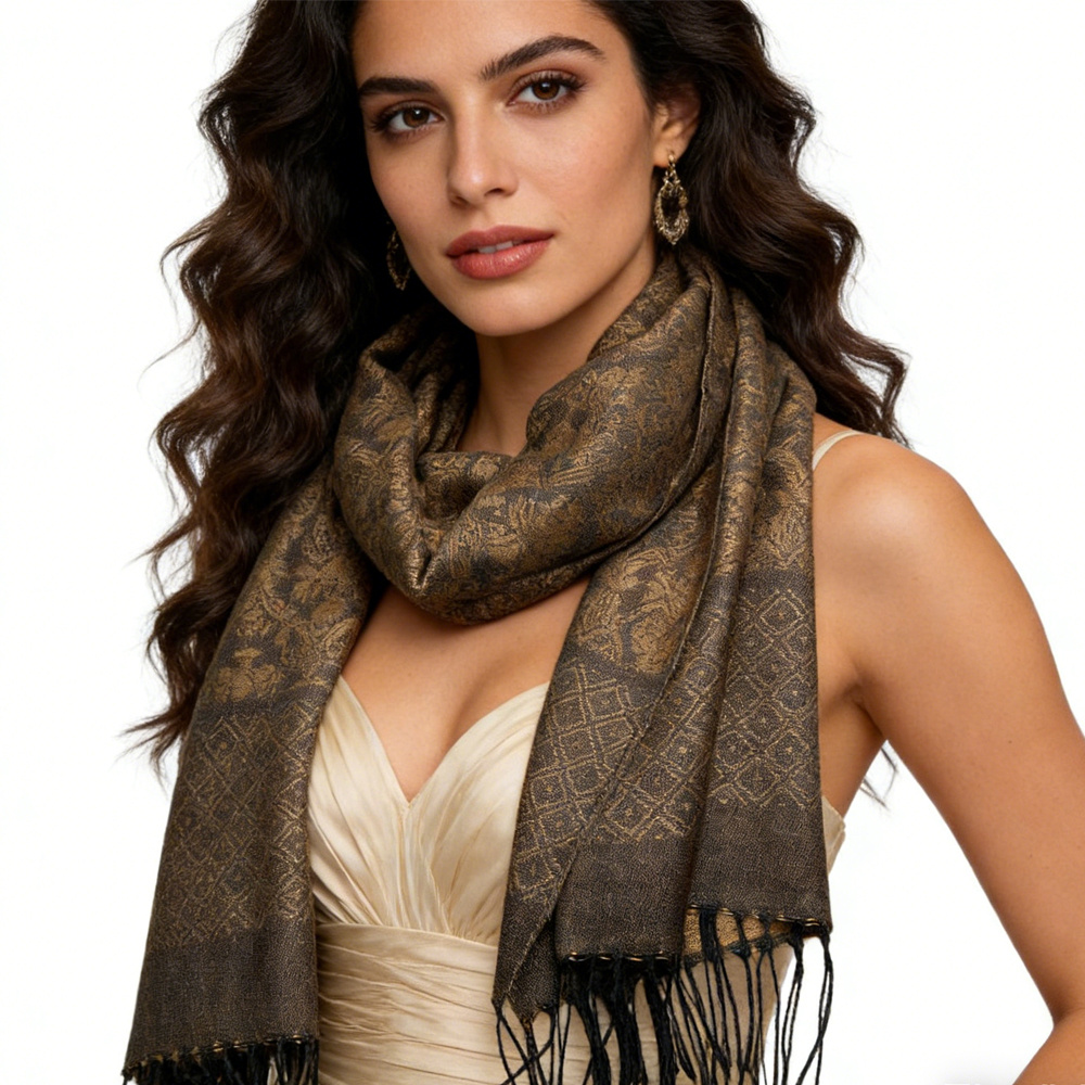 2pcs Tweed Look Sophisticated C Amel Business Casual Scarf ,Luxe Look For Evening Wear,Scarf,vacation,daily Life,evening Party,Office Appropriate Subtlety For Women Men - Imagen 3