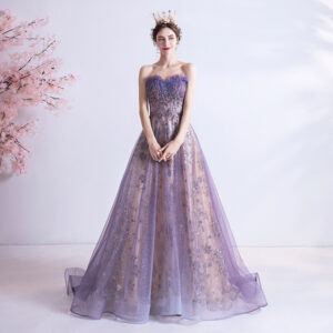 Vestido Largo de Gala con Lentejuelas Estilo Cielo Estrellado Morado