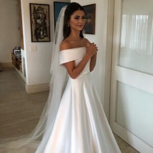 Vestido de Novia Satén de Corte en A con Hombros Descubiertos