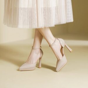 Zapatos de Salón con Plataforma, Tacón Ancho y Pulsera al Tobillo