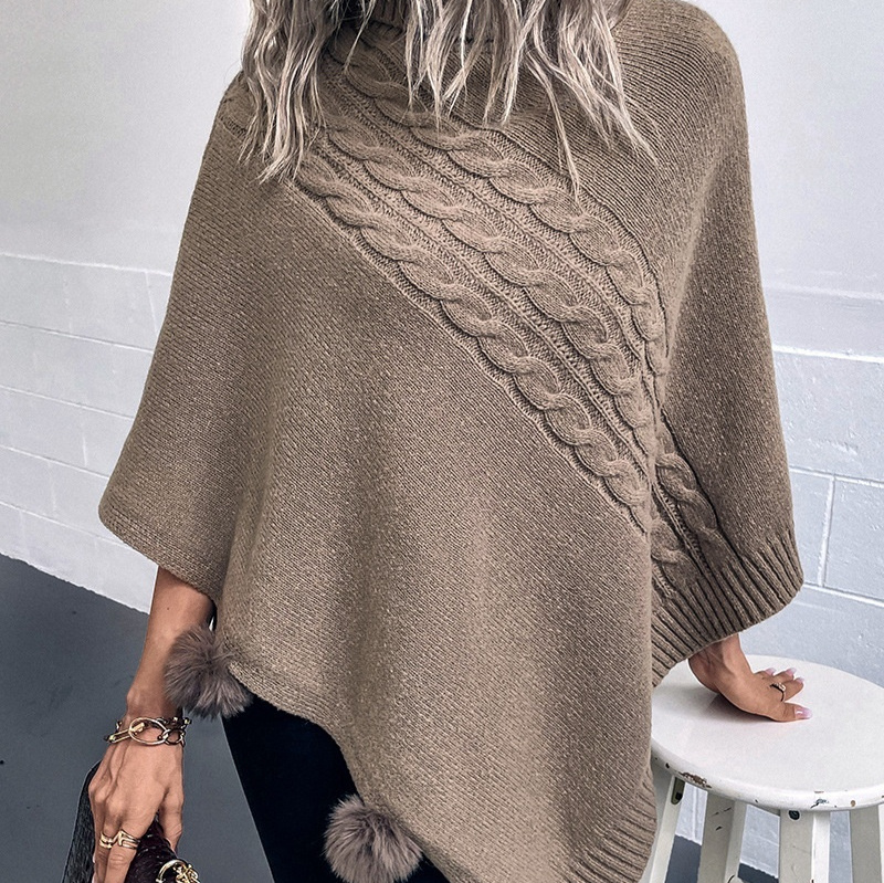 New Autumn Winter European And American-Style Fur-Ball Cloak Shawl For Women - Imagen 3