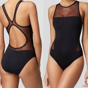Traje de Baño de Una Pieza con Malla Elegante para Mujer (Negro