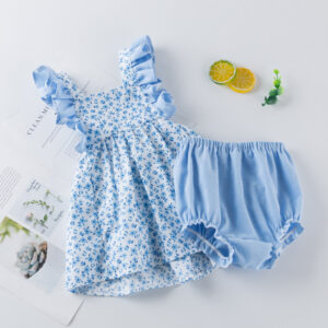 Vestido Playero con Volantes y Estampado de Flores para Bebé (Azul Cielo)