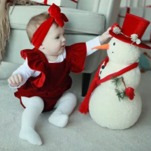 Vestido Navideño de Tirantes con Encaje para Bebé Niña