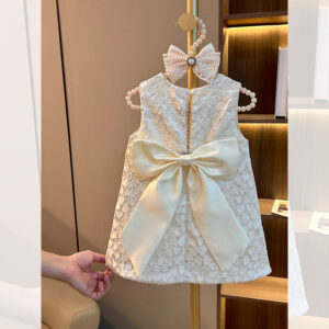Vestido Chaleco de Invierno con Ribete de Pelo para Bebé (Crema)
