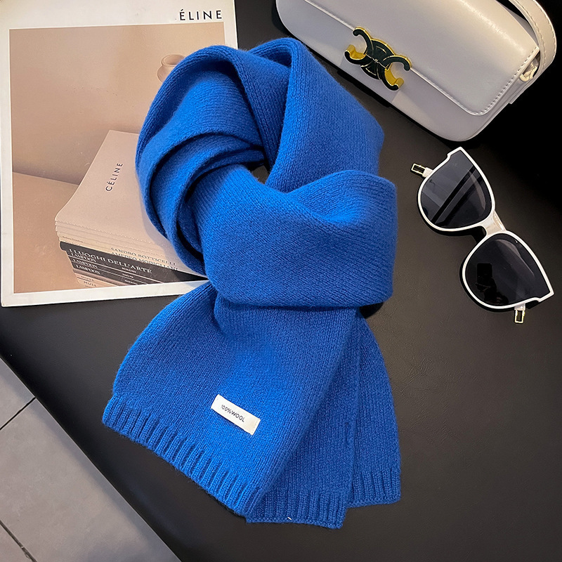 Womens Solid-Color Knitted Sheep Wool Scarf - Imagen 9